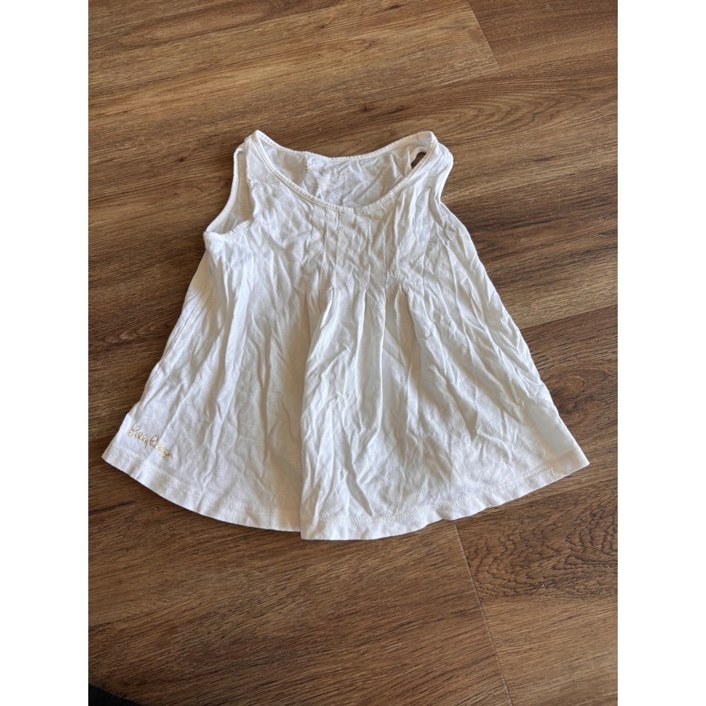 Lilly Pulitzer Girls White Cotton Sleeveless Pleated Tank Top Logo Size S 4-5